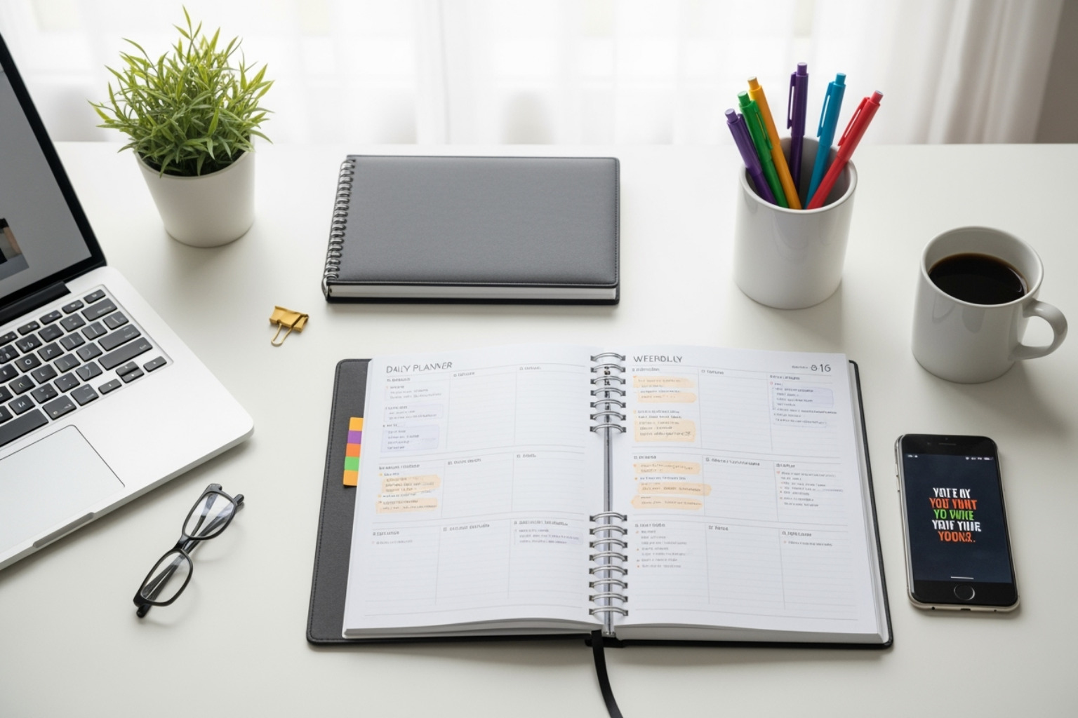 planner page with detailed time-blocking and completed to-do list - daily planner for entrepreneurs