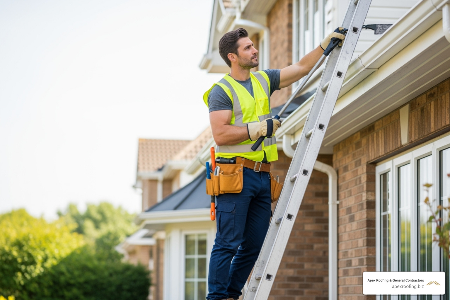 handyman safely cleaning gutters - handyman roofing repair