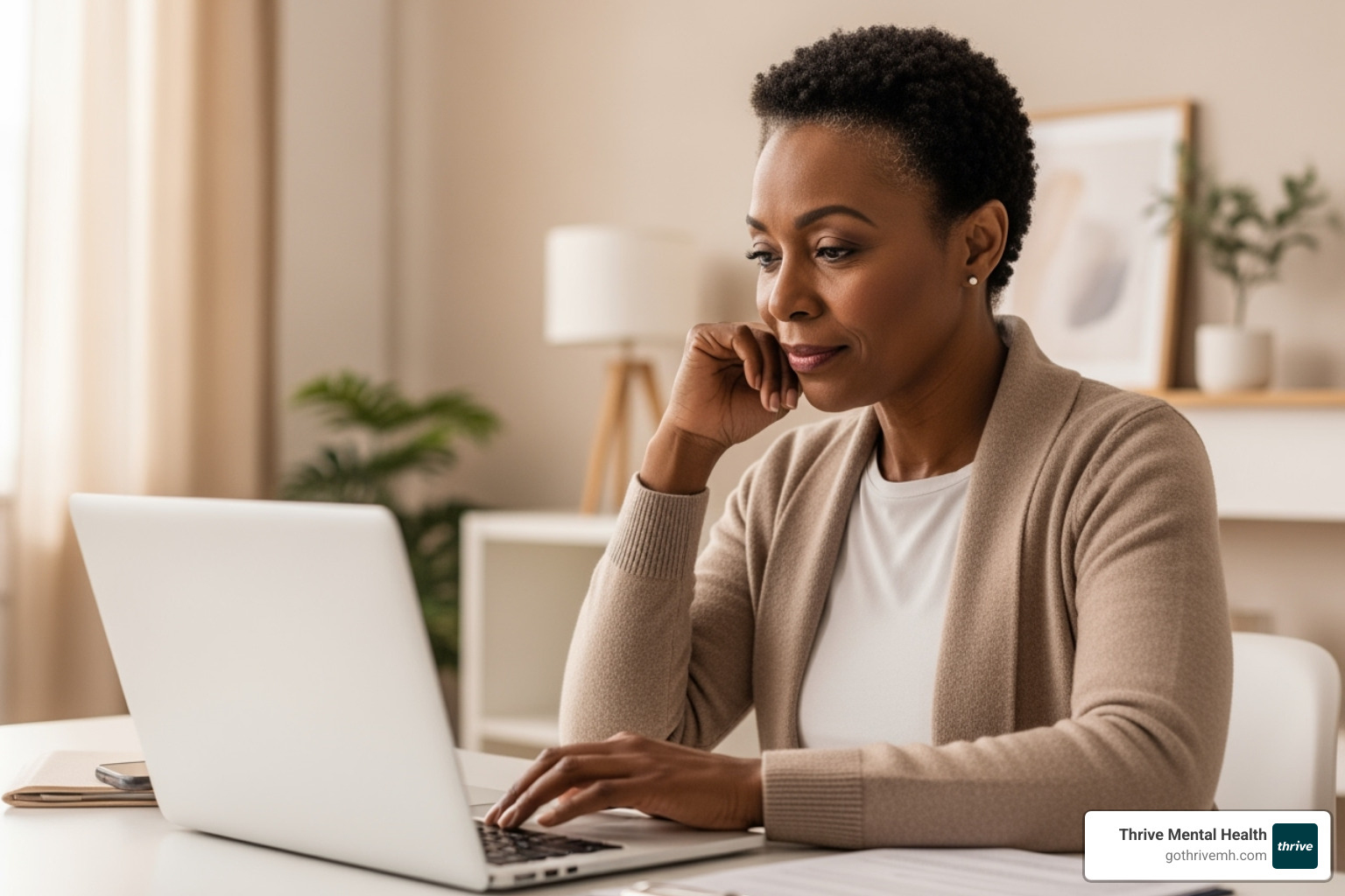 person reviewing insurance information on computer screen - remote therapy for anxiety