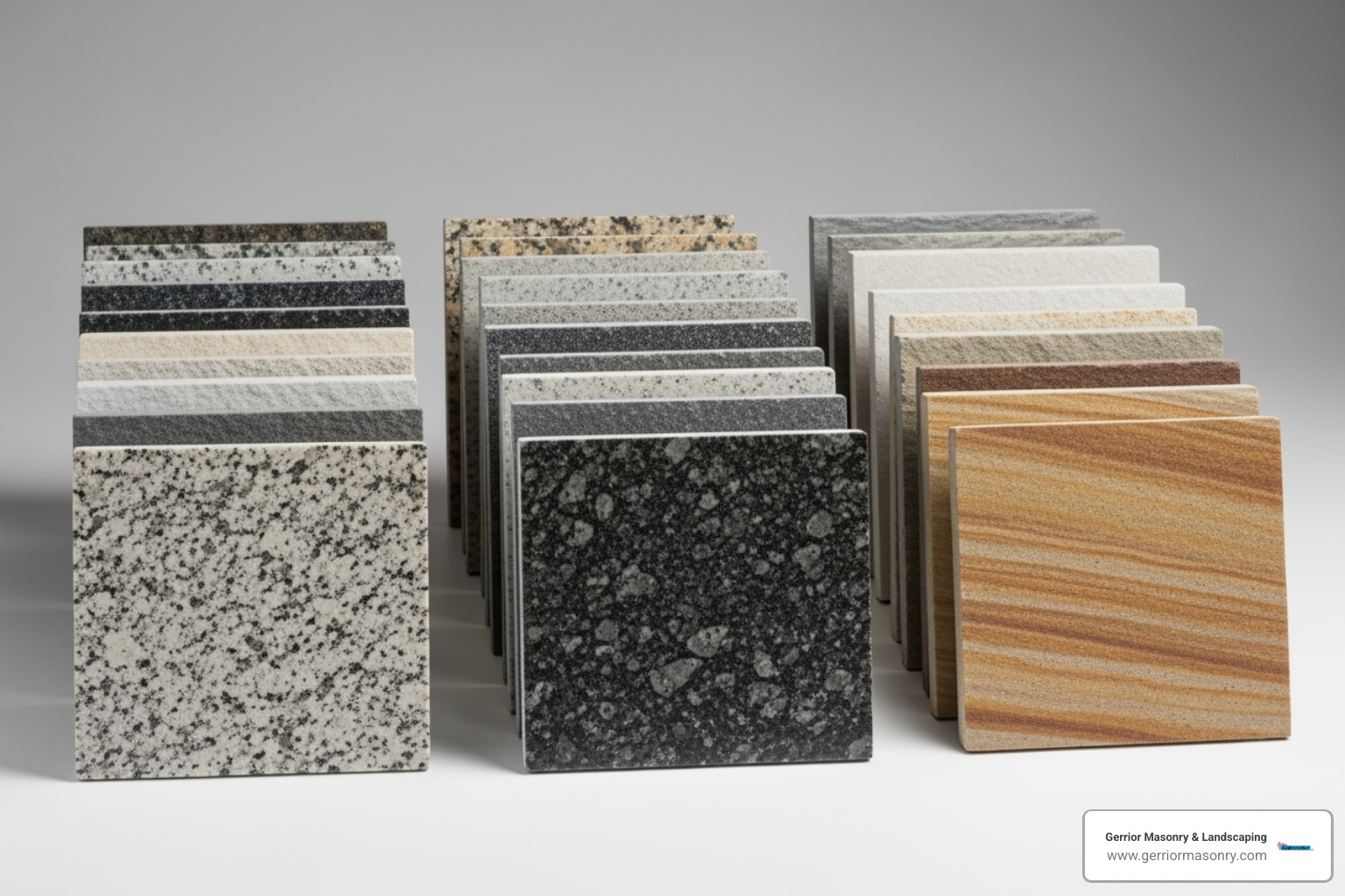 palette of different natural stone types including granite, bluestone, and sandstone - Natural stone driveway pavers