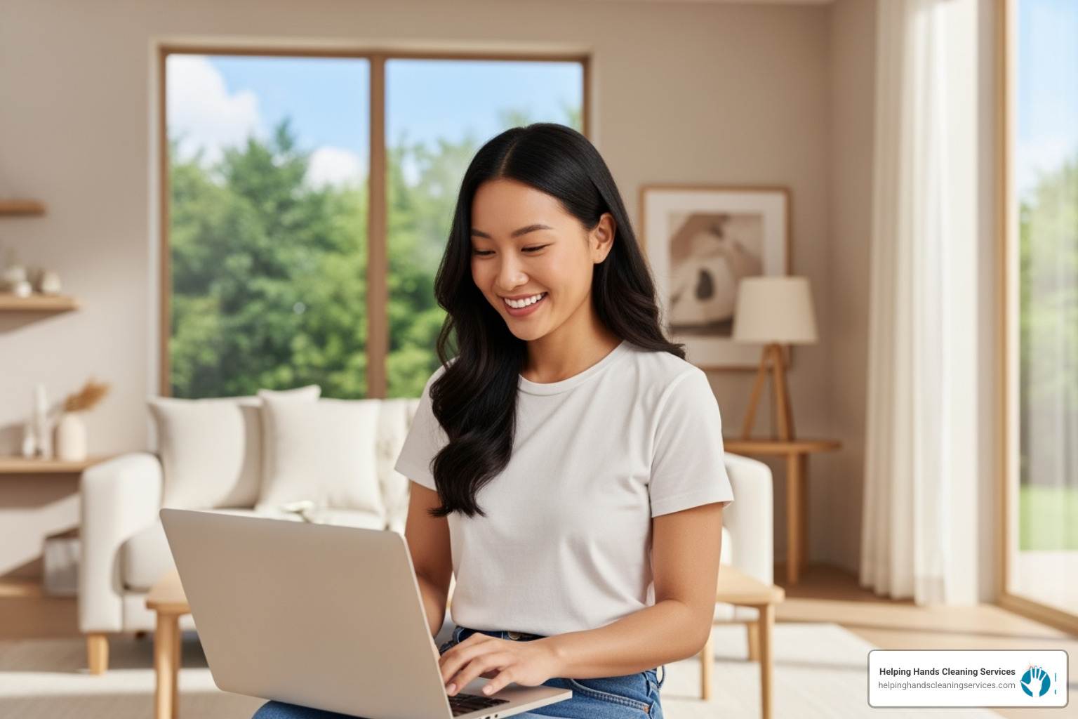 person easily booking a cleaning service on their laptop - maid service