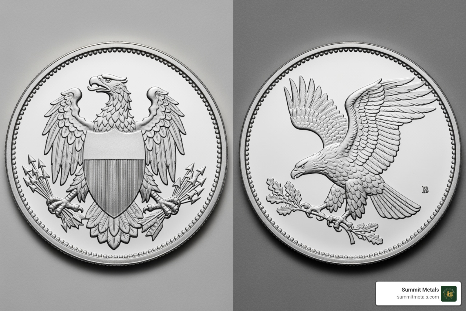 Comparison of Type 1 and Type 2 reverse designs of the American Silver Eagle - certified american silver eagles
