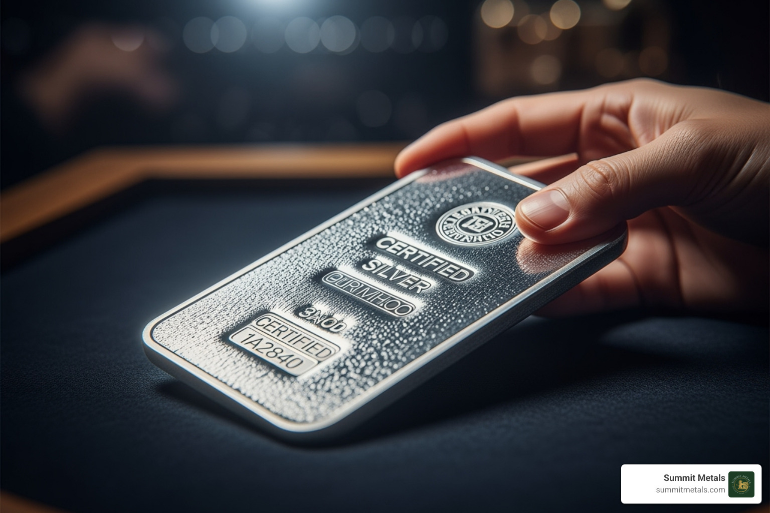 Professional photograph of hands carefully holding a certified silver coin in a protective slab, symbolizing secure investment and proper precious metals stewardship - Buy Certified Silver