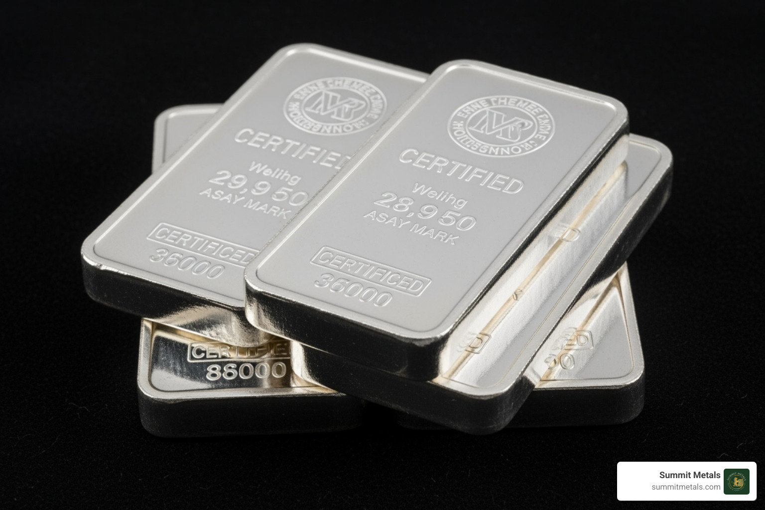 close-up of a silver bar showing purity markings, weight, and serial number - Certified Silver Bars