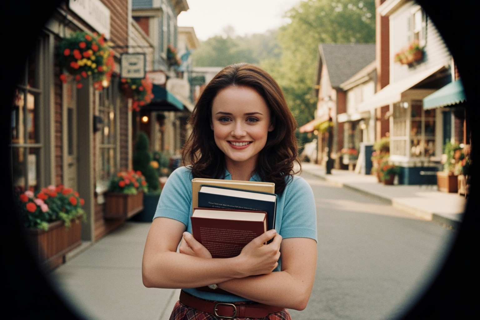 Alexis Bledel as Rory Gilmore holding books and smiling in her iconic Stars Hollow setting - alexis bledel Alexis Bledel as Rory Gilmore holding books and smiling in her iconic Stars Hollow setting - alexis bledel