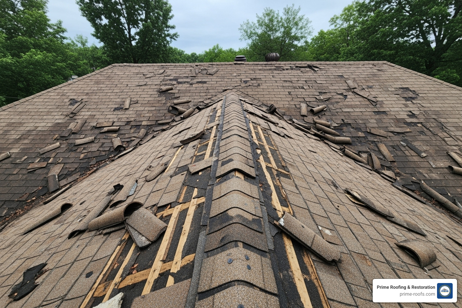 roof that is clearly at the end of its life with widespread damage - Roof repair estimate