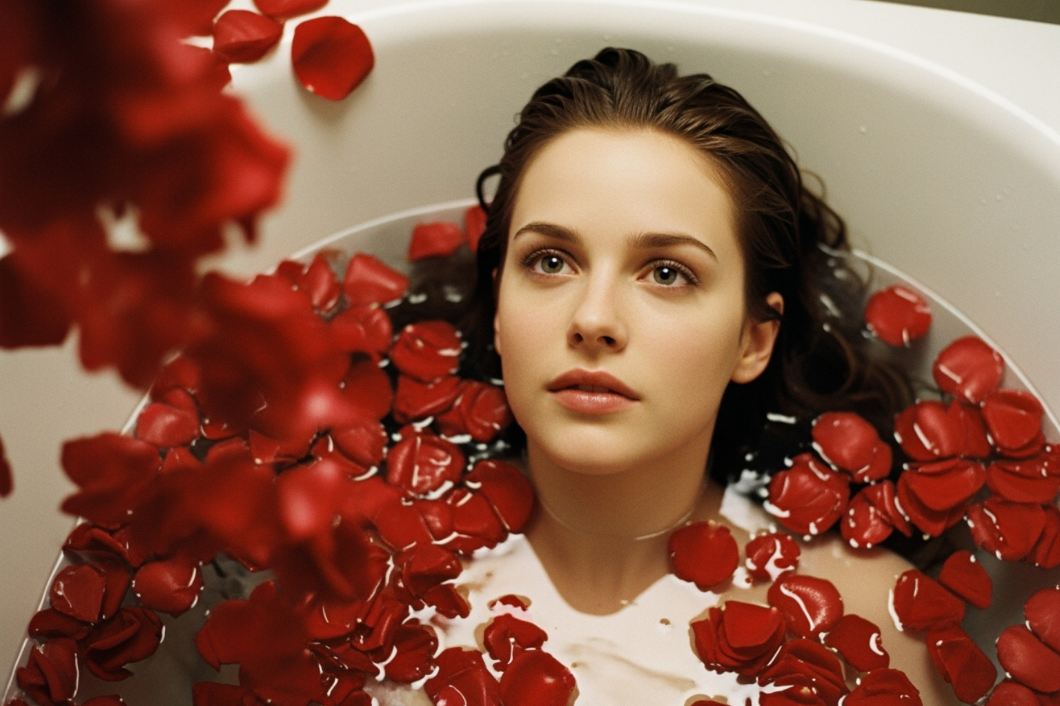 iconic rose petal scene from American Beauty - mena suvari