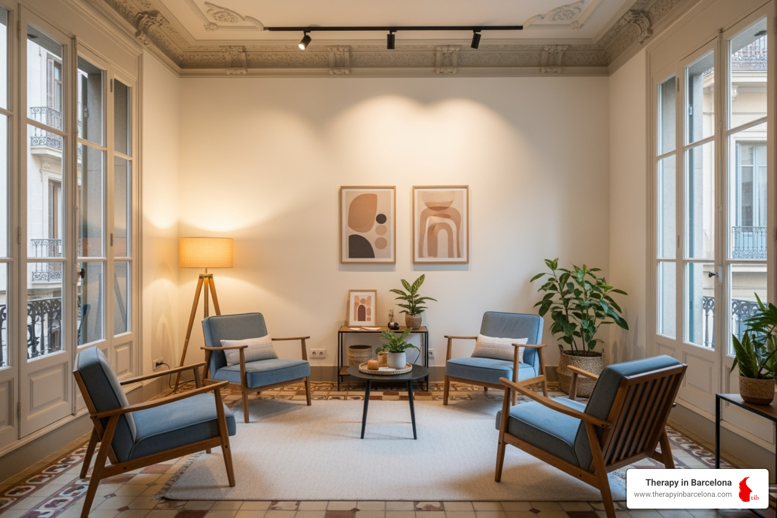 Calm, inviting therapy room in Barcelona's Eixample district - clinical psychologist barcelona