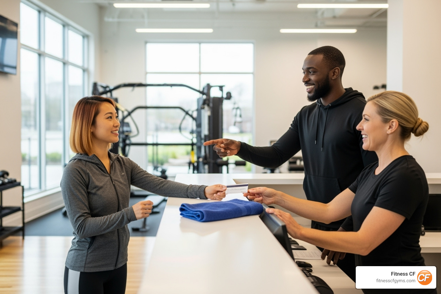person being welcomed at a fitness center with friendly staff and inviting atmosphere - gyms in clermont fl
