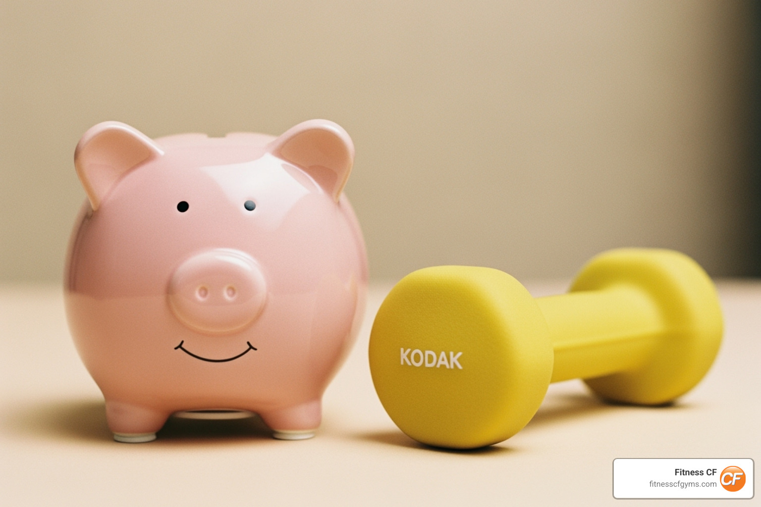 piggy bank with a dumbbell next to it, symbolizing investment in health - personal training orlando