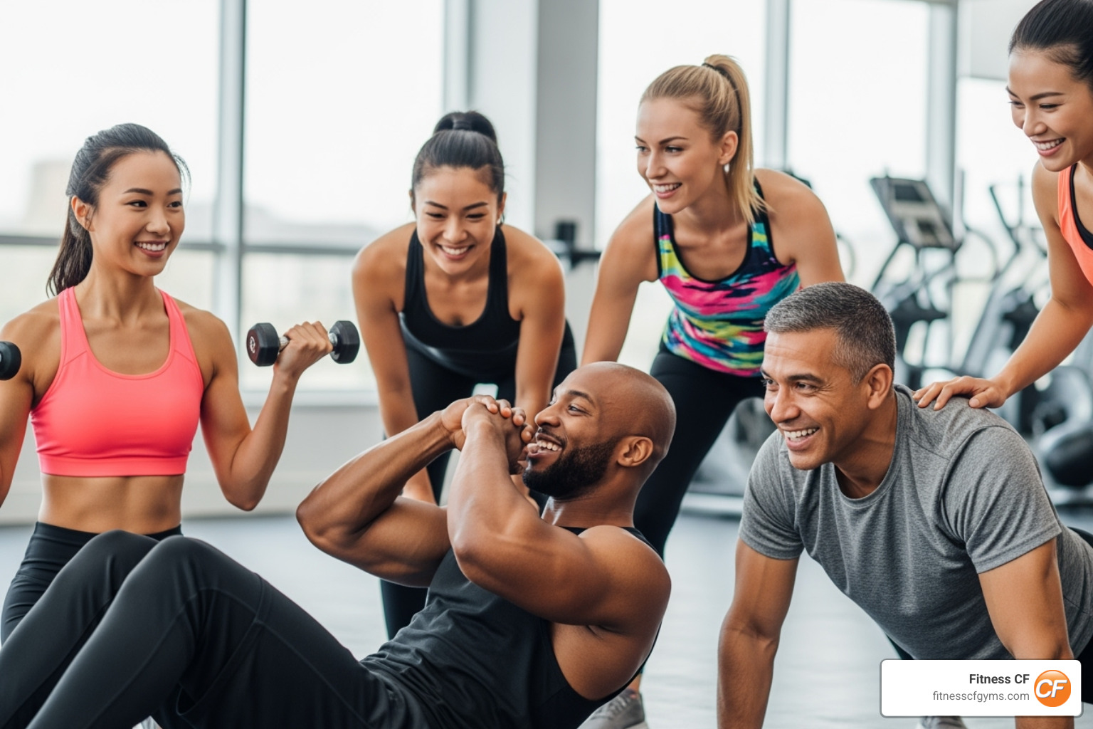 diverse group of people working out and looking happy - personal training orlando