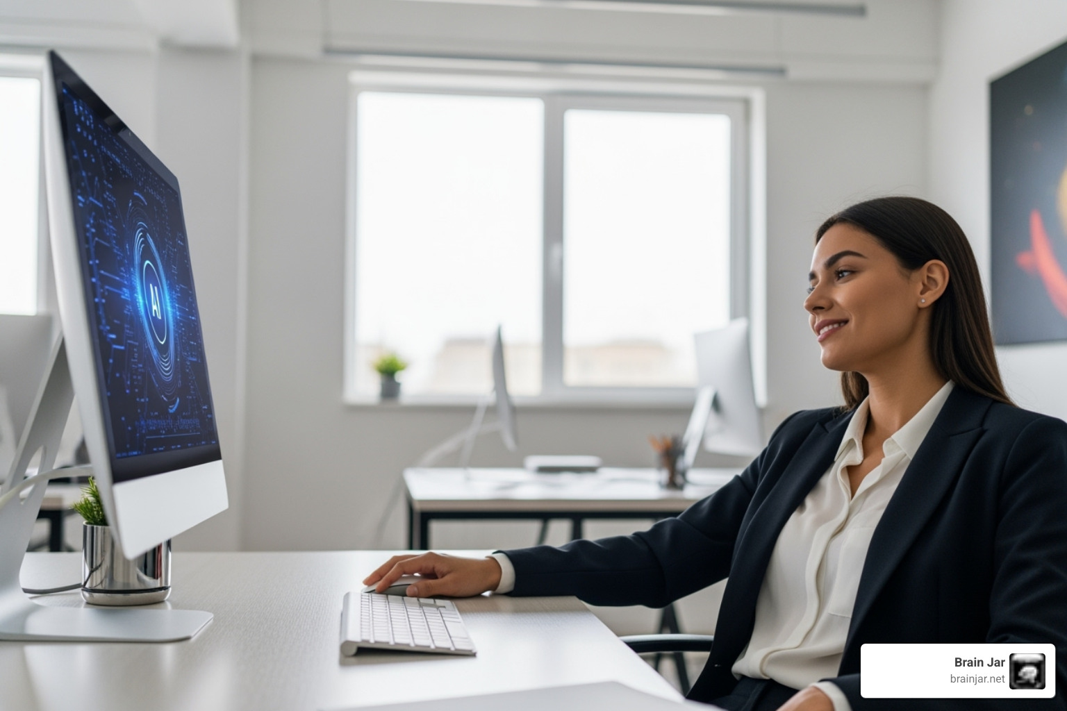 Sales rep looking relieved as an AI bot handles a list of repetitive tasks - ai salesperson
