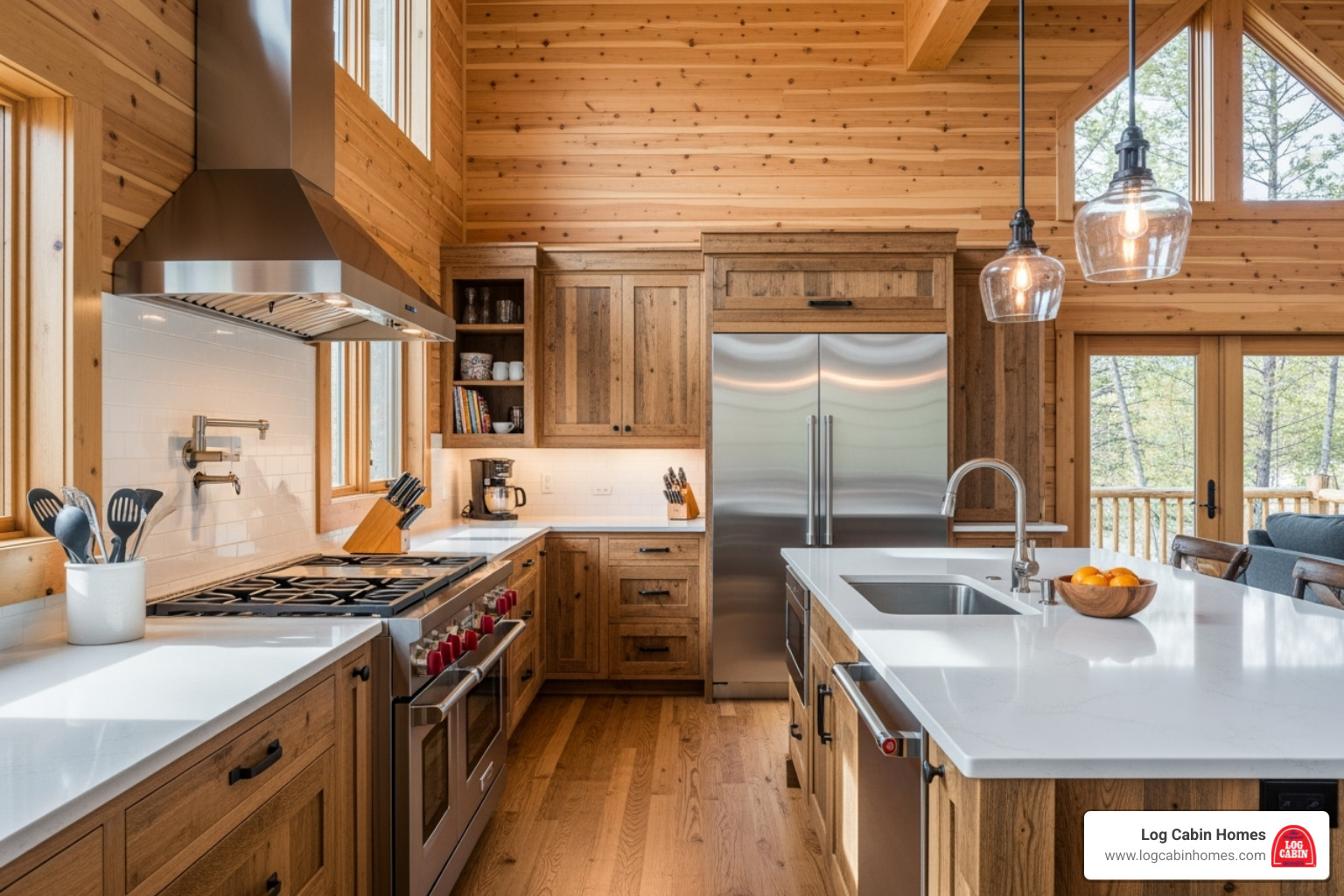 modern kitchen inside a log home - log cabin homes for sale modern kitchen inside a log home - log cabin homes for sale
