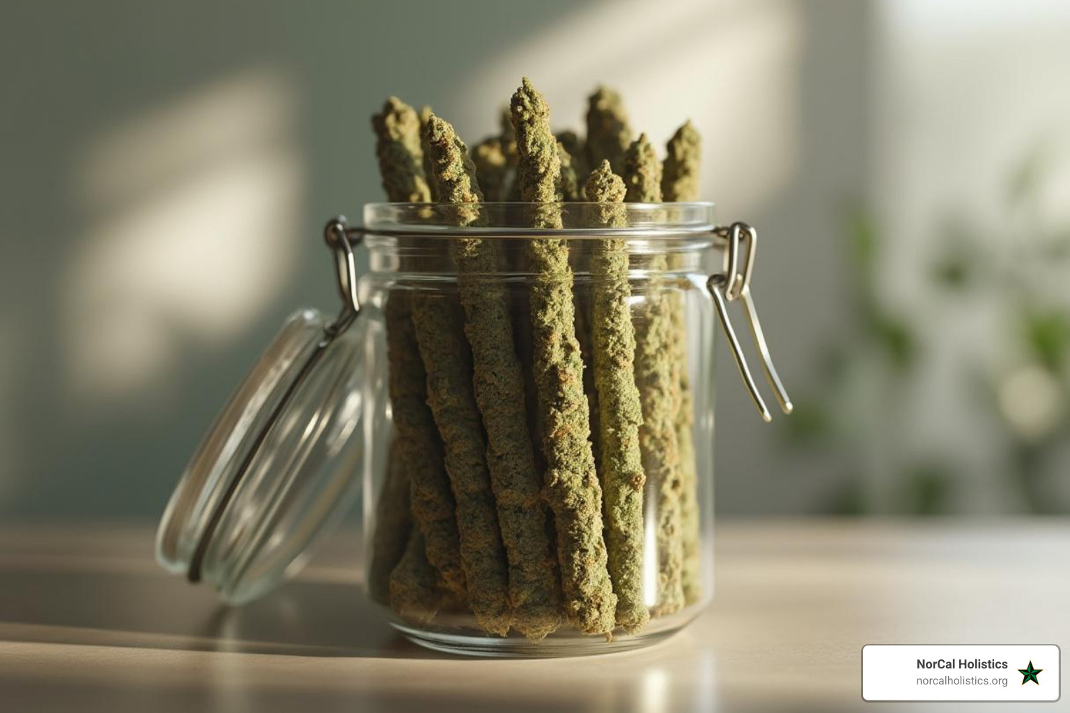 Pre-rolls stored correctly in a glass jar - cbd pre rolls delivery