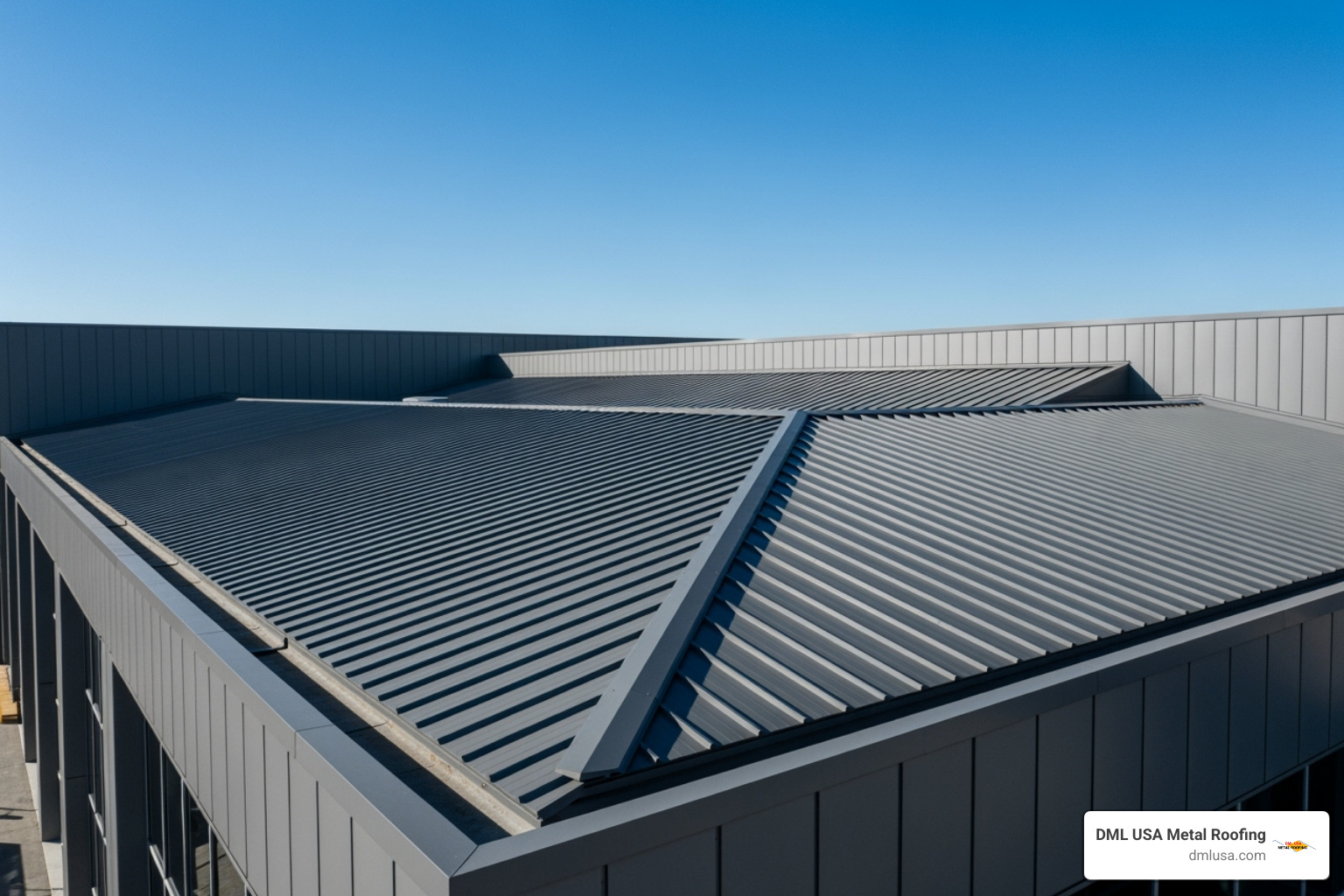 low-pitch commercial roof with deep rib panels - deep rib metal panels