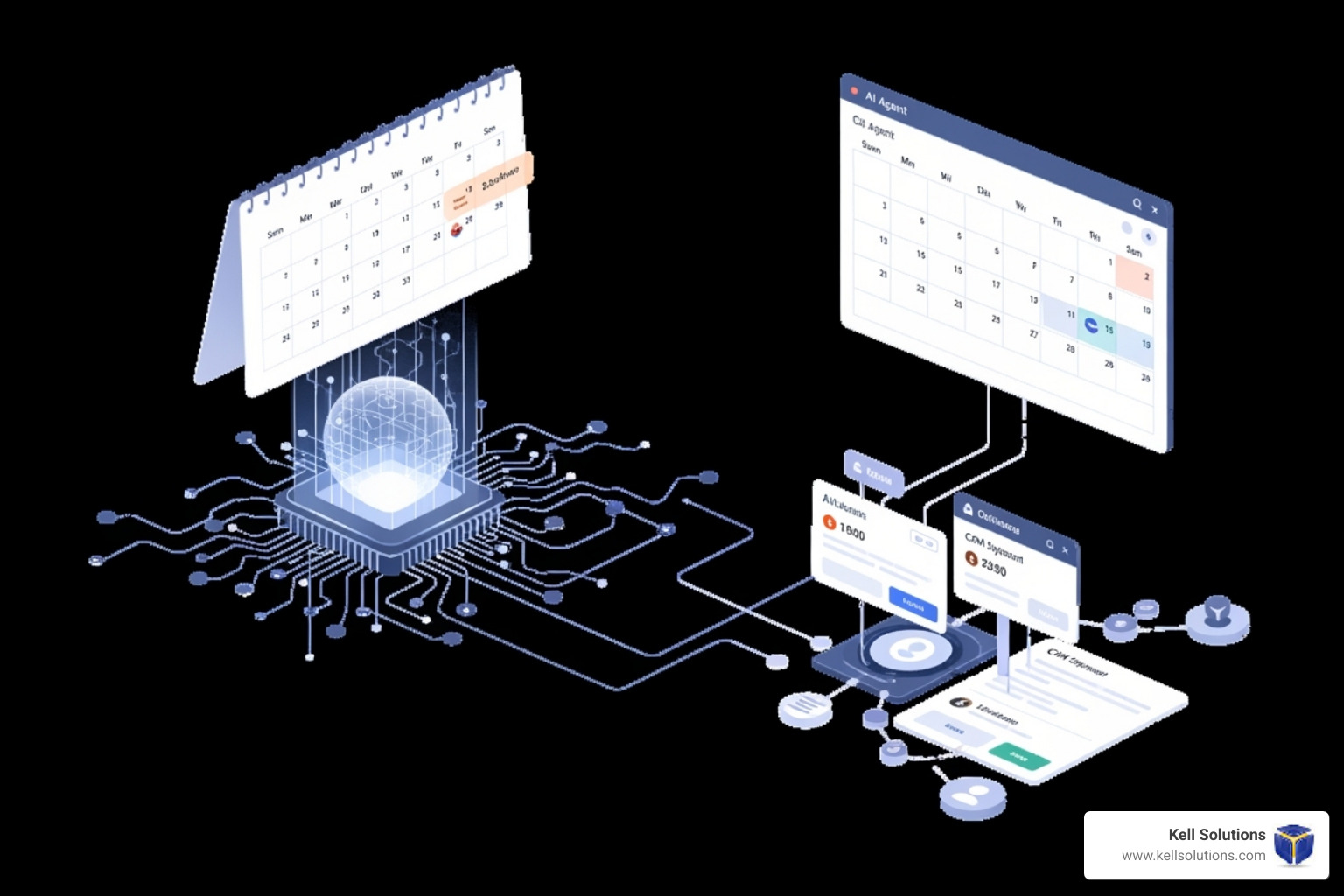 flowchart showing an AI agent booking an appointment and syncing it to a calendar and CRM - ai phone answering