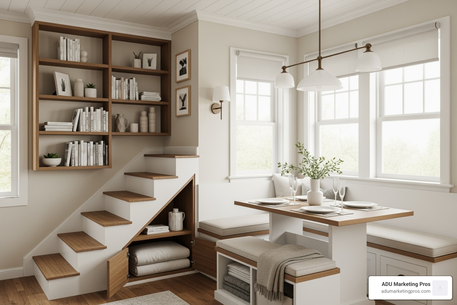 Beautifully designed small ADU interior with smart storage solutions - ADU square footage
