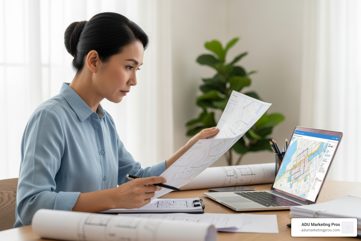 Person reviewing zoning regulations on computer screen - ADU square footage