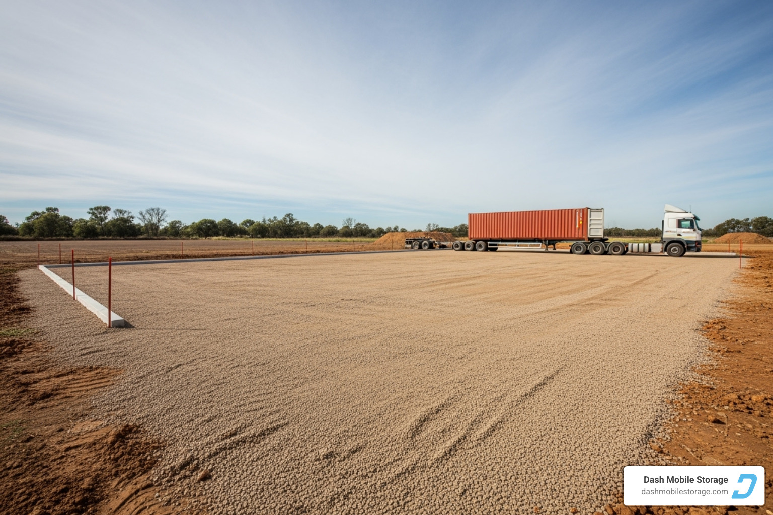 prepared site for container delivery - container storage trailer