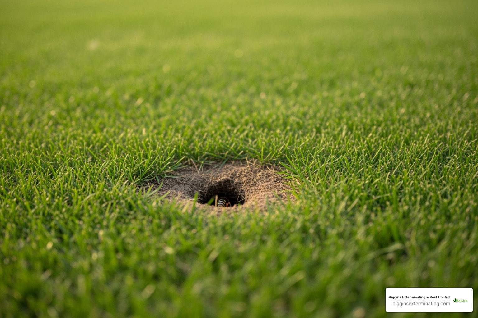 cicada killer burrow entrance in lawn - cicada killer wasp killer