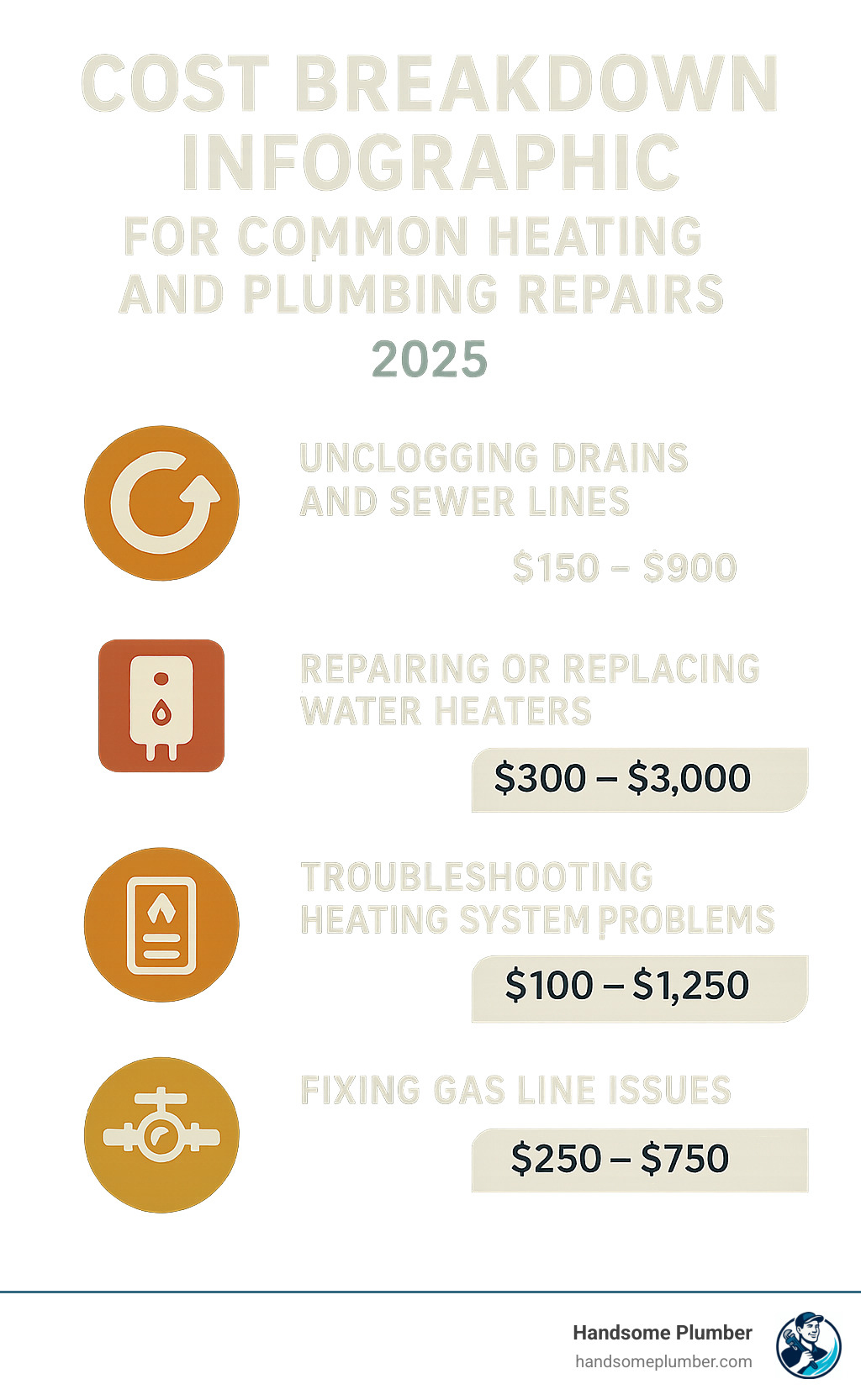 Cost breakdown infographic for common heating and plumbing repairs - heating and plumbing repair near me infographic 