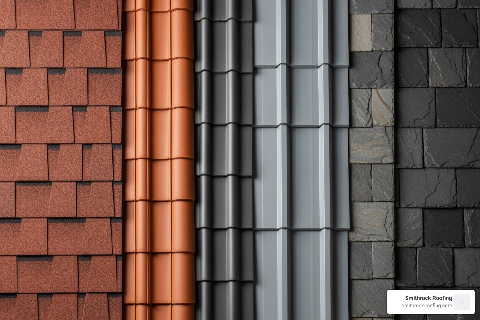 Display of various roofing materials including asphalt shingles, metal panels, clay tiles, and slate samples - roof replacement costs Display of various roofing materials including asphalt shingles, metal panels, clay tiles, and slate samples - roof replacement costs