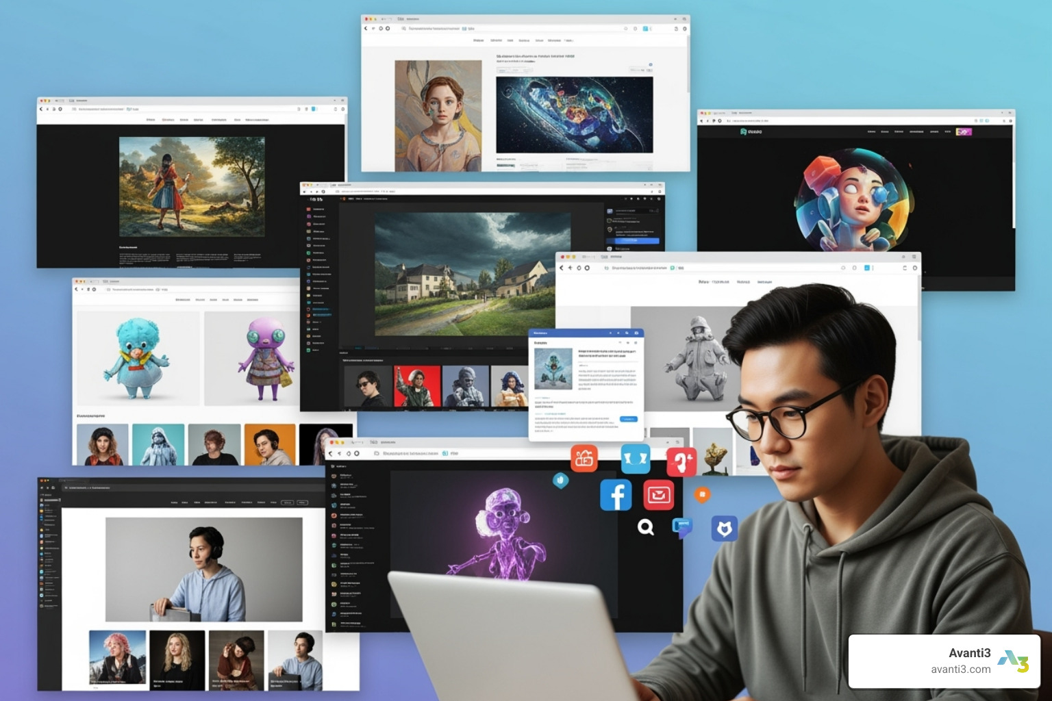 Vibrant online art gallery showing diverse digital artwork - digital art websites