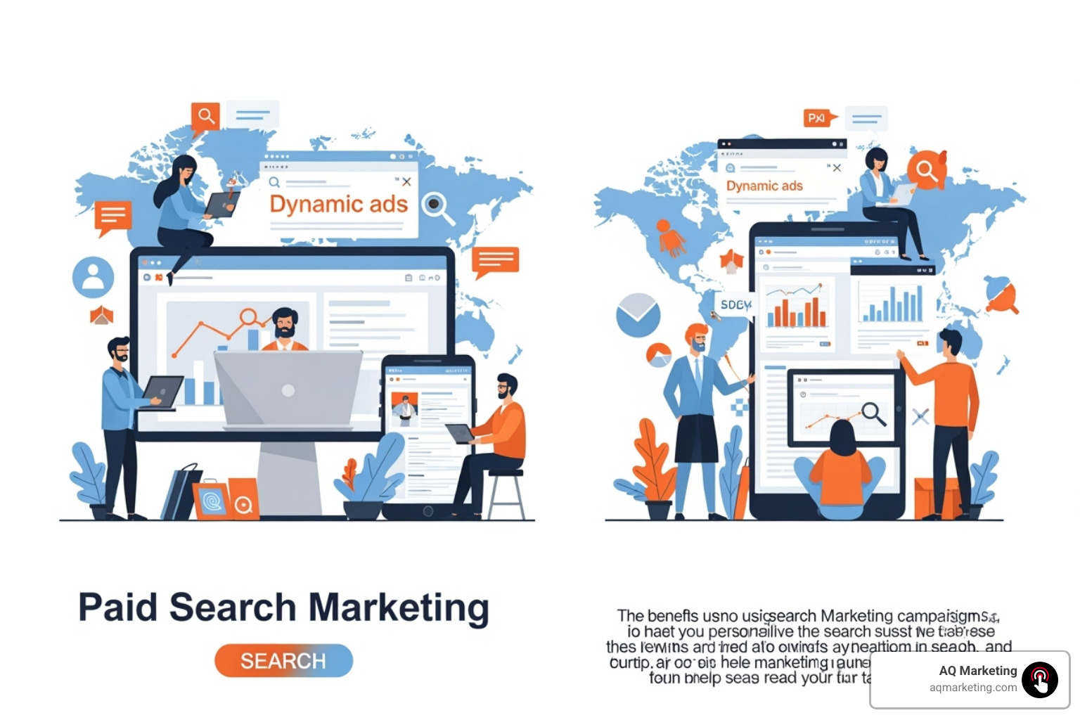 Collage showing examples of a text ad, a shopping ad, and a local services ad - paid search marketing campaigns Collage showing examples of a text ad, a shopping ad, and a local services ad - paid search marketing campaigns