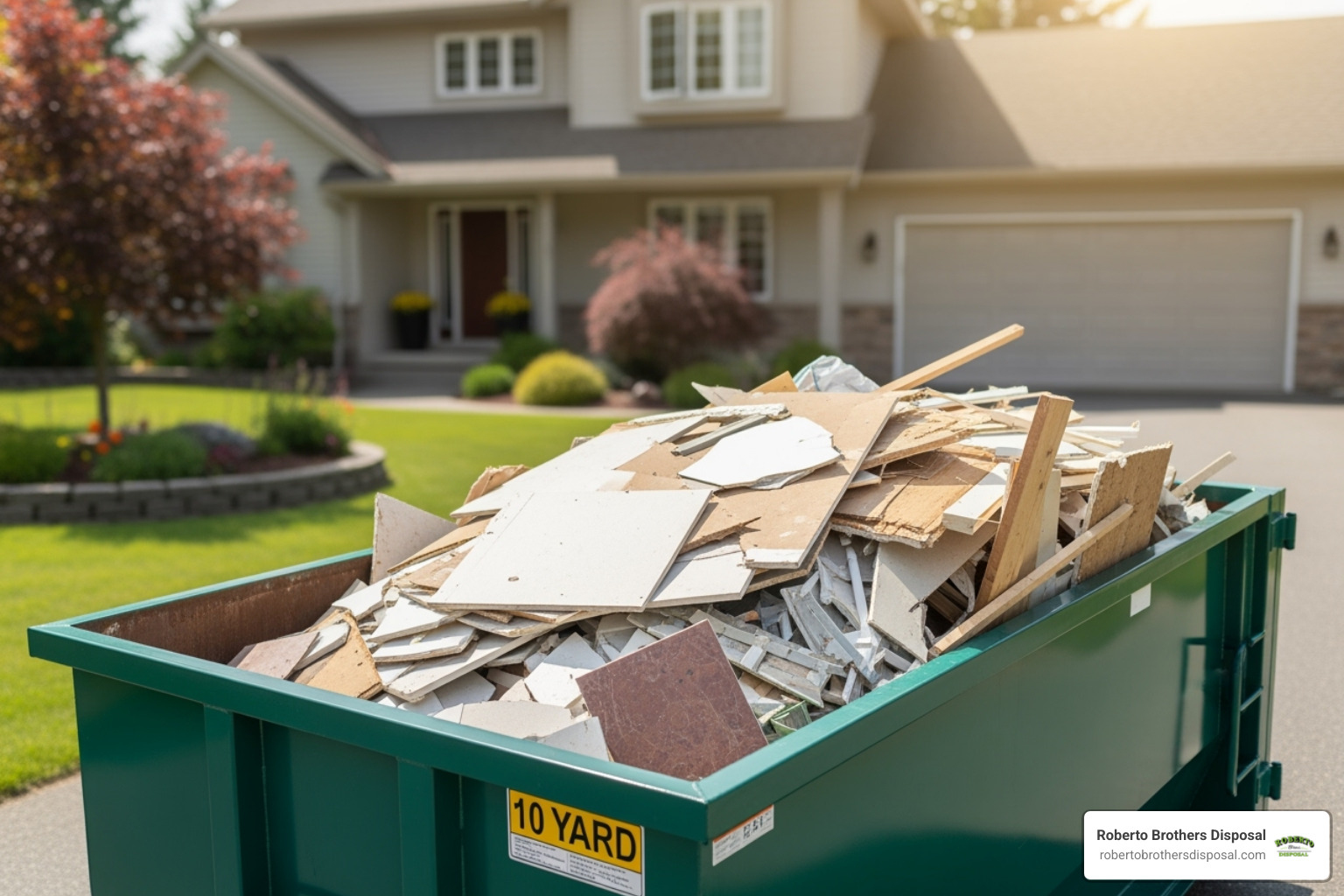 10 yard dumpster filled with renovation debris - 10 Yard Roll-Off Dumpster