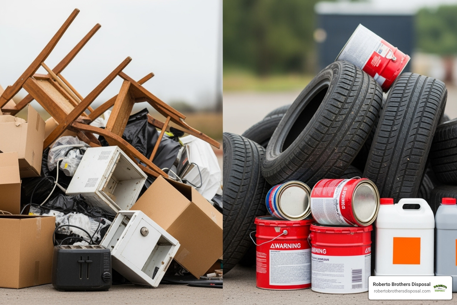 Graphic showing accepted vs prohibited items in dumpsters - 10 Yard Roll-Off Dumpster