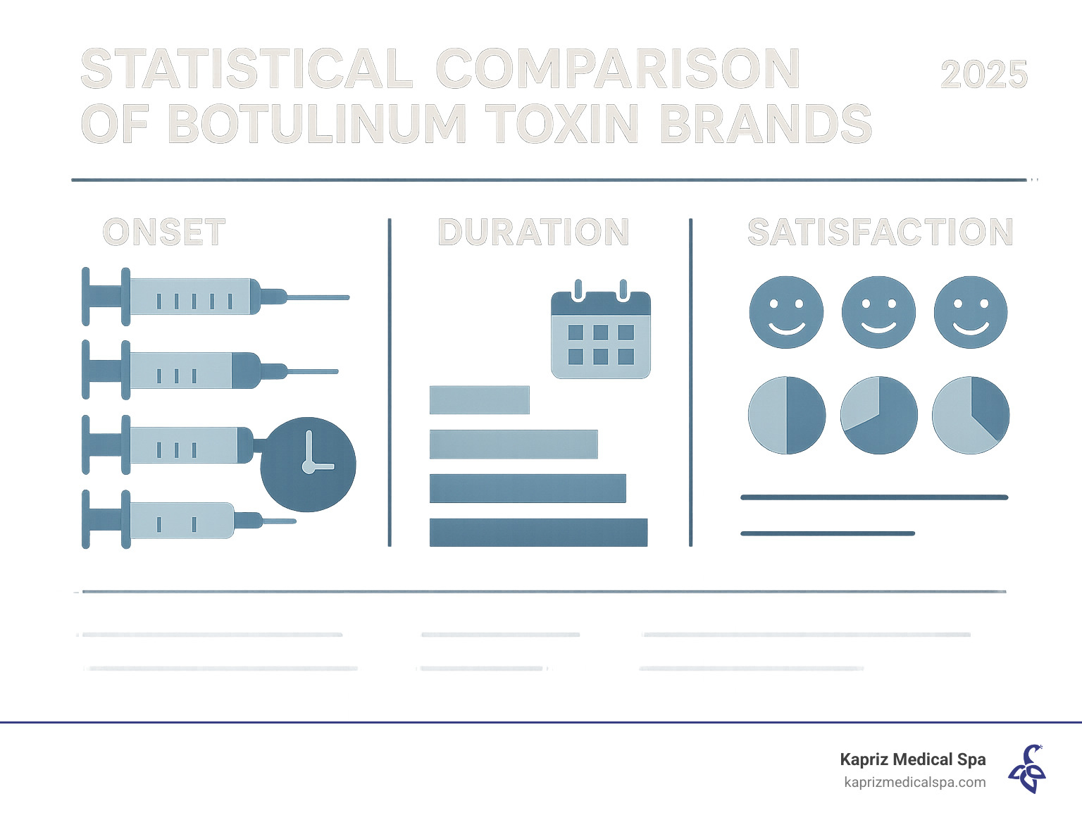 Statistical comparison of different botulinum toxin brands showing onset times, duration of effects, and patient satisfaction rates - are botox injections used to relax wrinkles infographic 