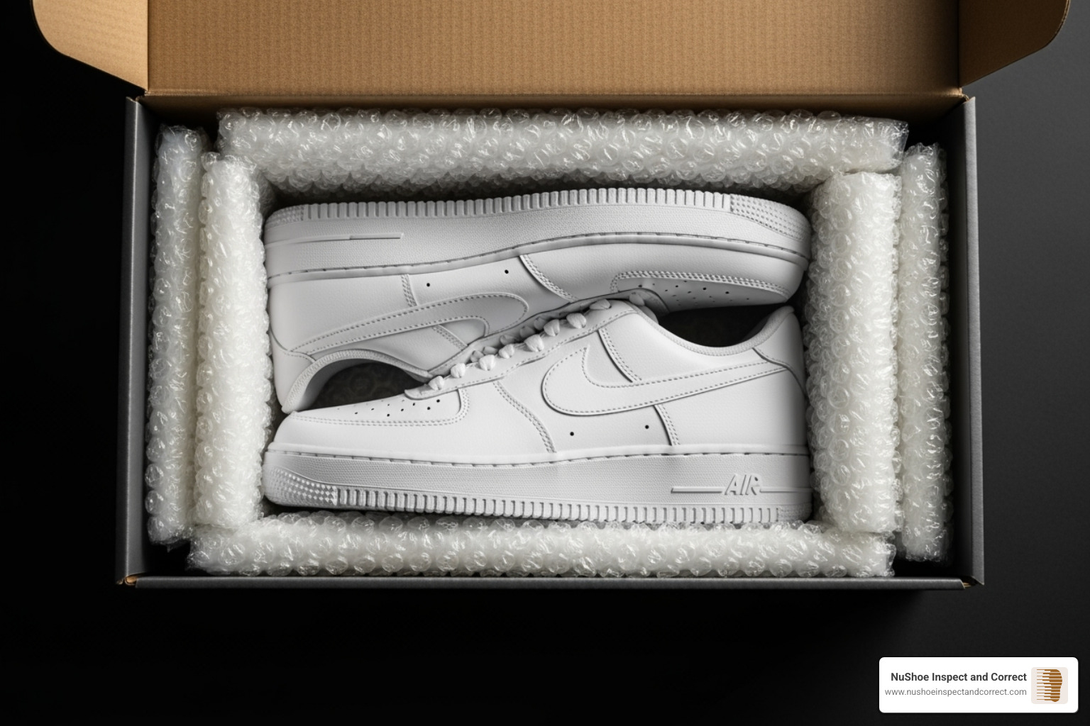 Image of a carefully packed shipping box with protective materials, showing the professional mail-in service setup for sneaker restoration - professional sneaker restoration