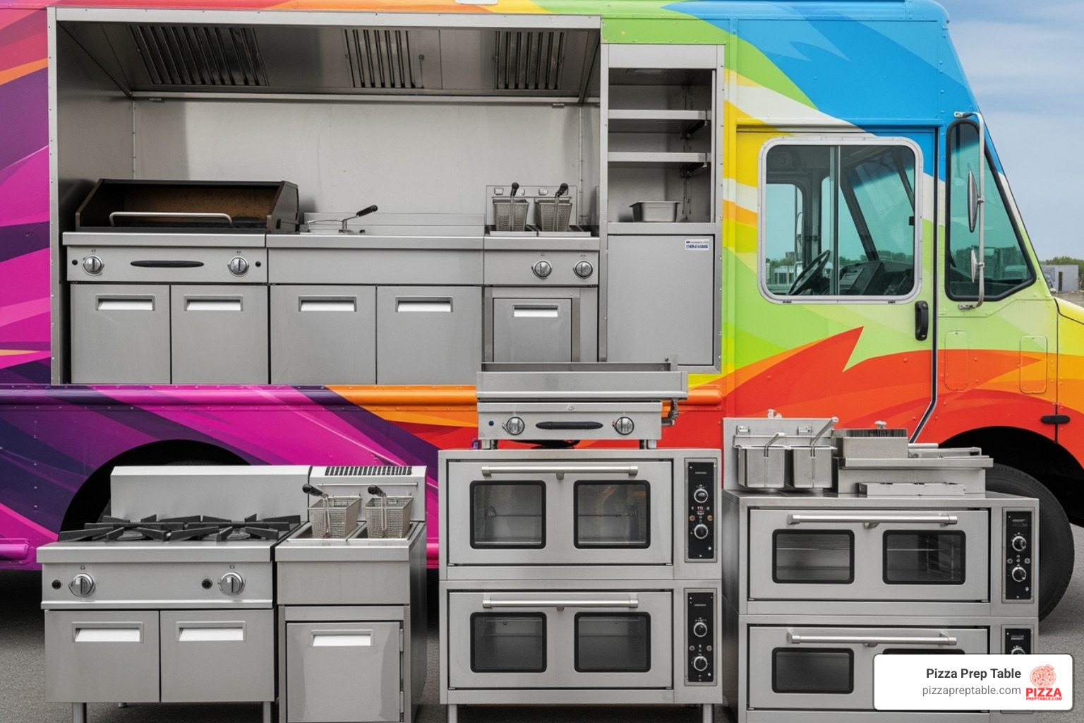 undercounter refrigerator organized inside food truck - food truck equipment undercounter refrigerator organized inside food truck - food truck equipment