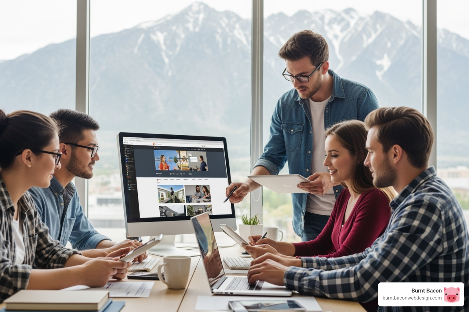 Checklist or magnifying glass over a computer screen showing evaluation criteria - salt lake web design