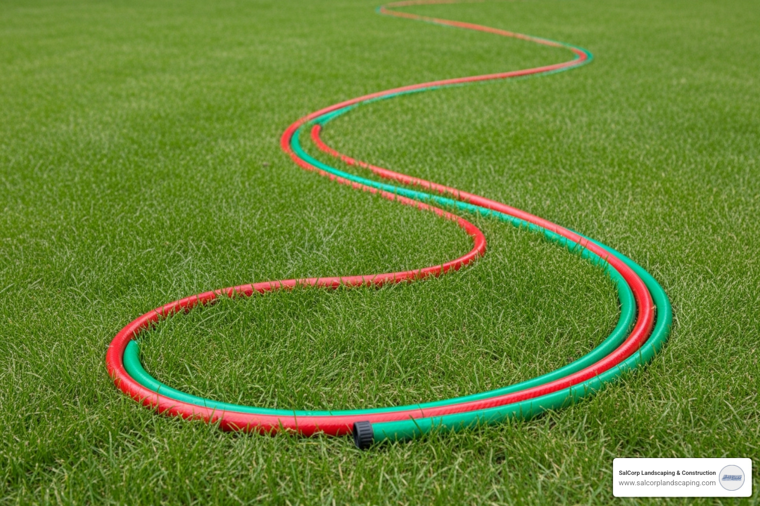 garden hose outlining curved flower bed shape on lawn - flower bed installation