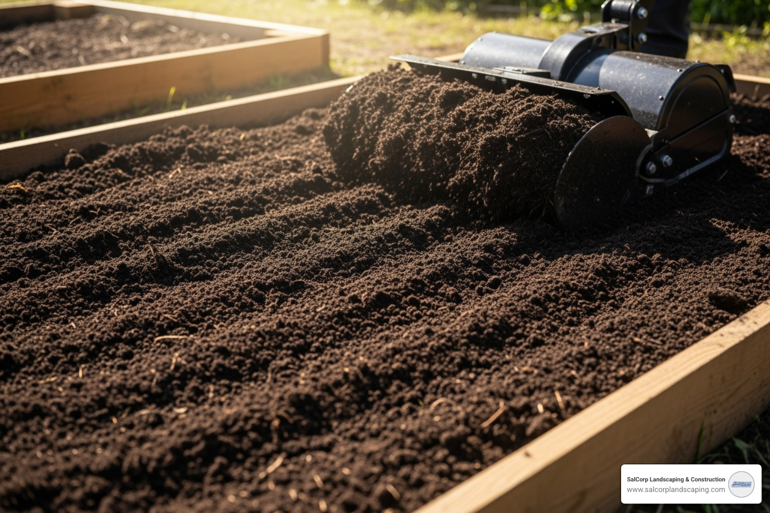 soil being tilled with compost mixed in - flower bed installation