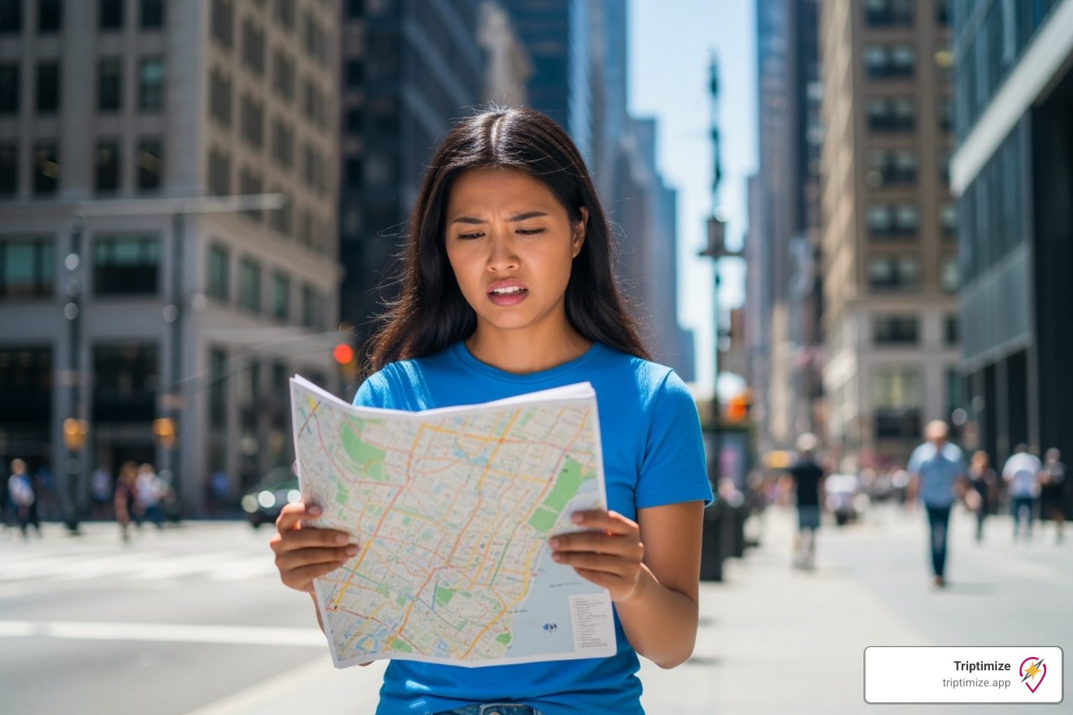 frustrated traveler with map - ai travel planner