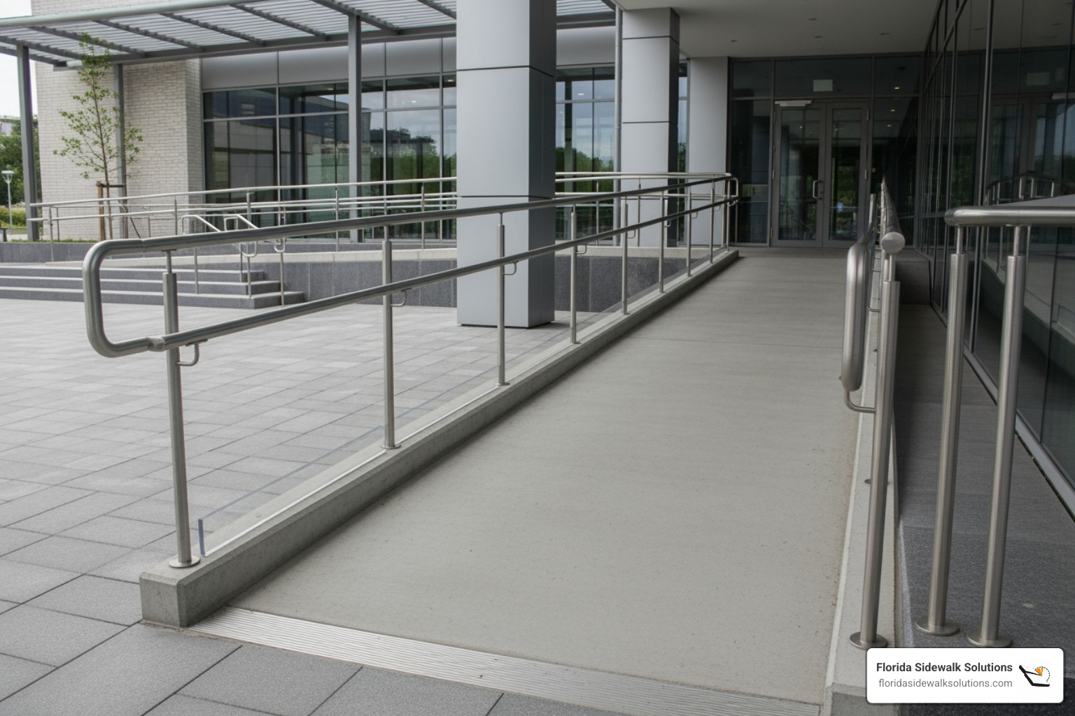 Correct handrail height, extensions, and edge protection curb - ada ramp slope
