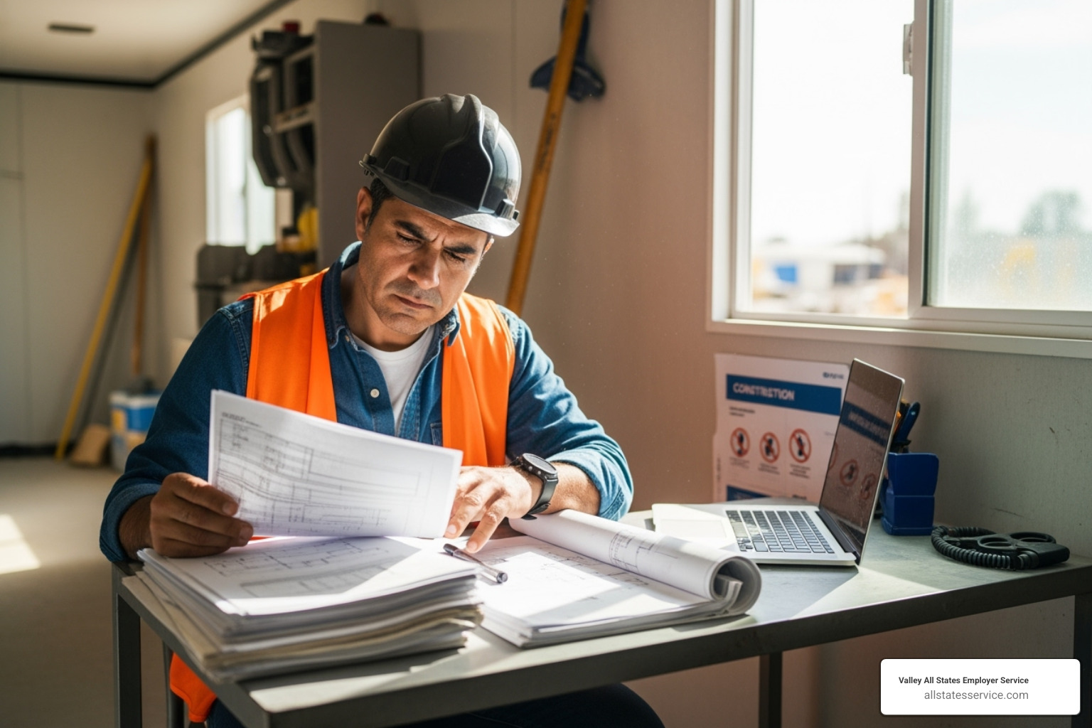 construction manager reviewing E-Verify documentation - e-verify for contractors