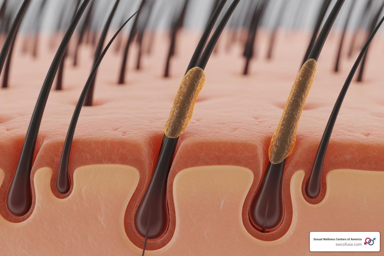 diagram showing a hair follicle strengthened by a healthy dermis - collagen peptides help hair growth