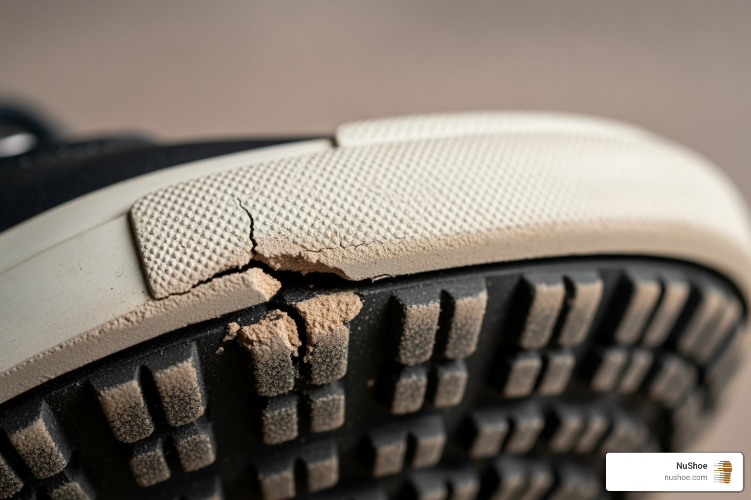 shoe sole showing flex point cracks - how to fix cracked rubber sole