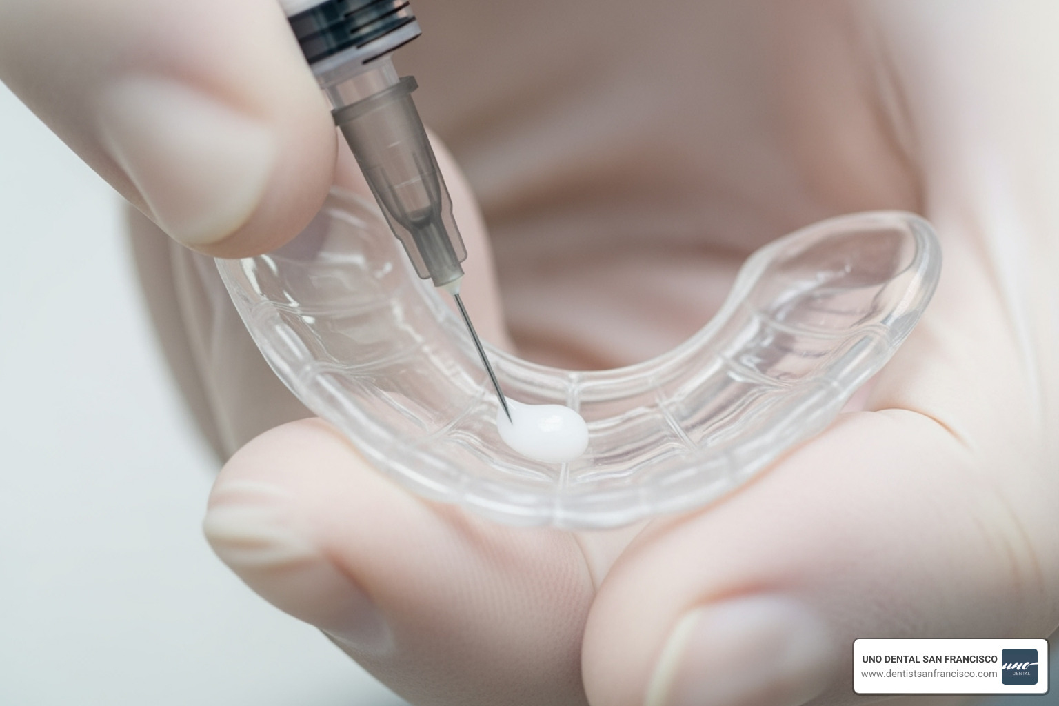 Demonstration of correct gel amount being applied to whitening tray - opalescence pf 15 wear time