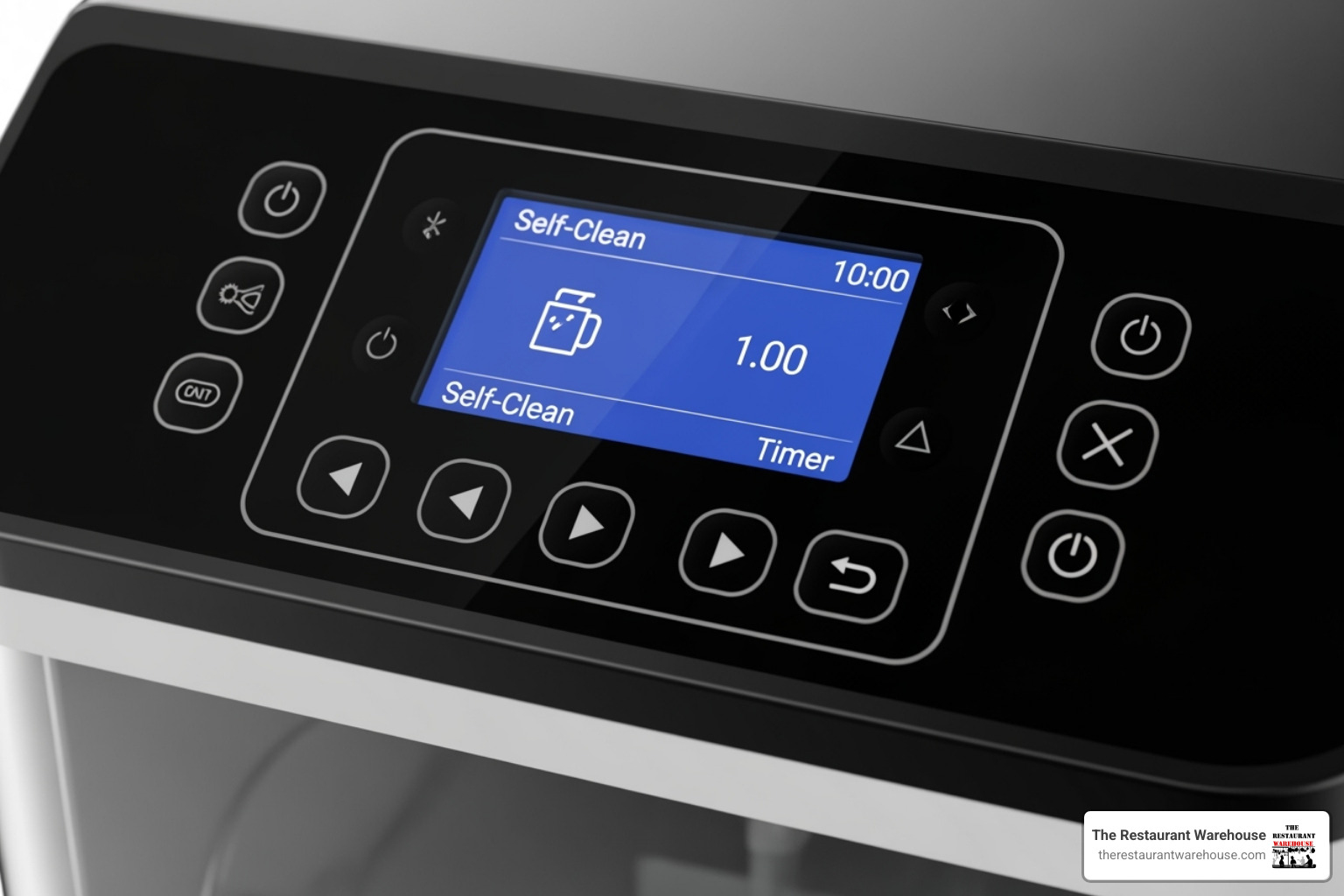 Modern ice machine control panel showing features like self-clean and timer - ice machine for sale