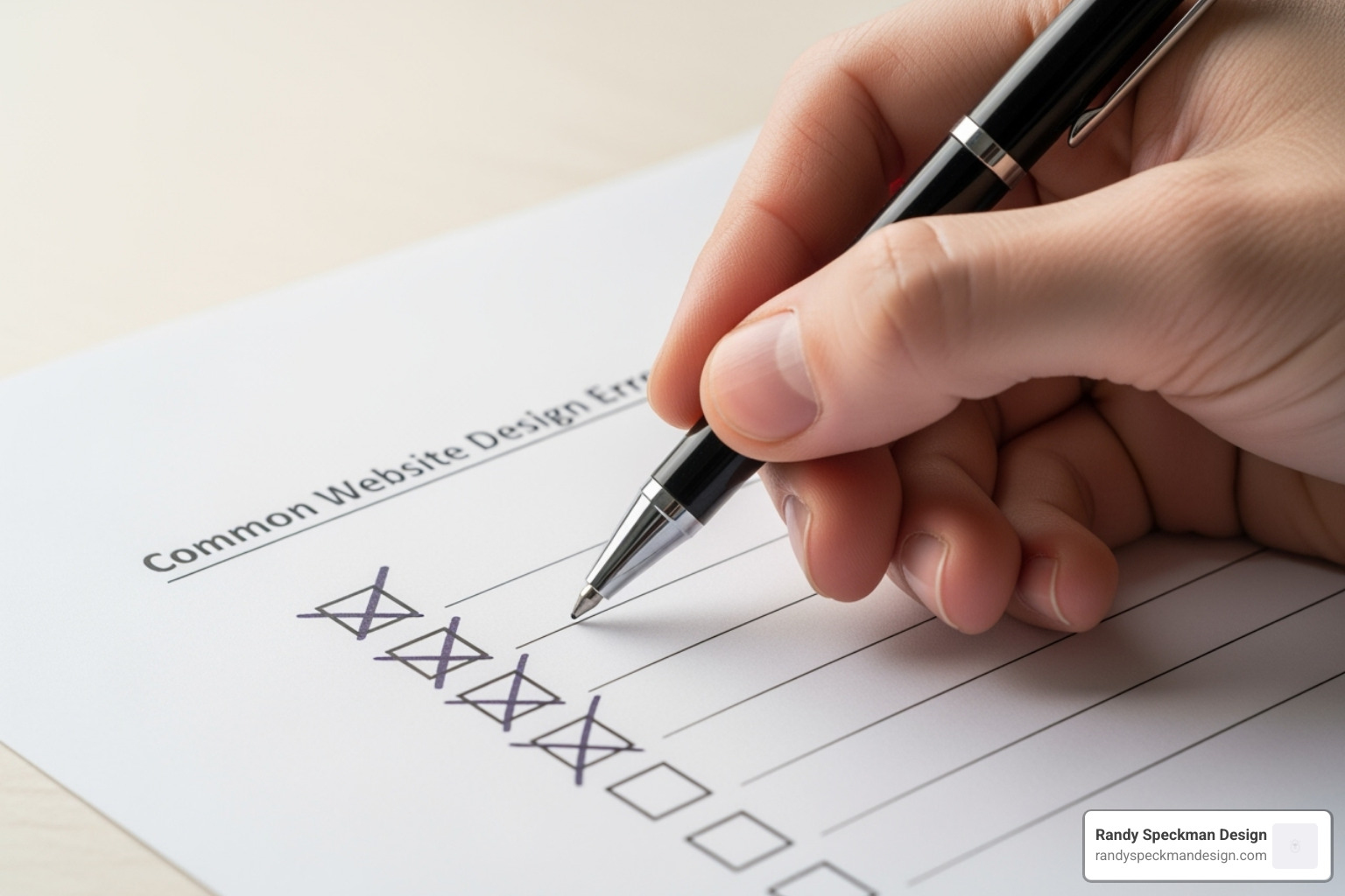 Checklist showing common SEO web design mistakes crossed out - SEO optimized website design