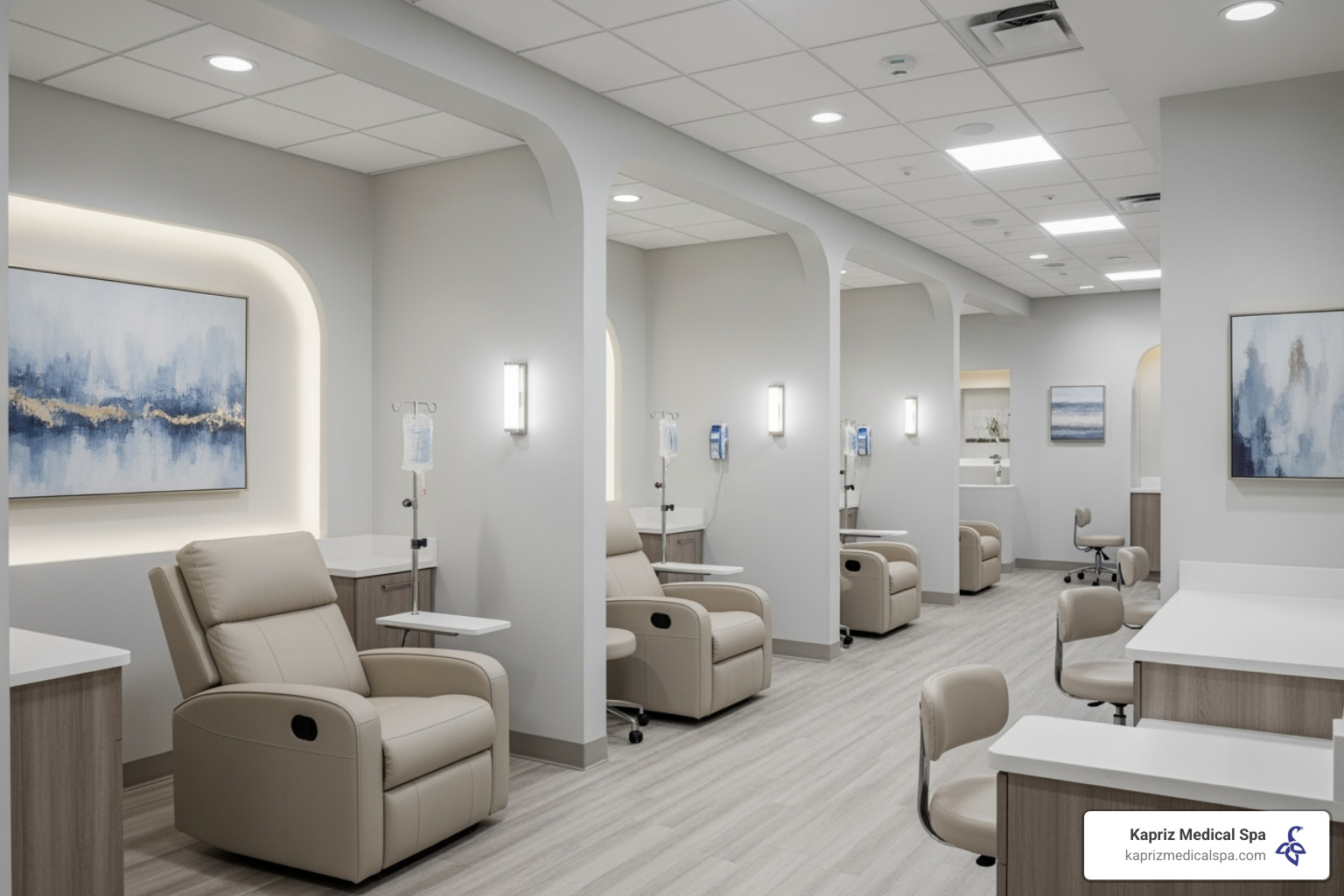 Clean, professional infusion clinic interior with comfortable recliners - iv infusion near me Clean, professional infusion clinic interior with comfortable recliners - iv infusion near me