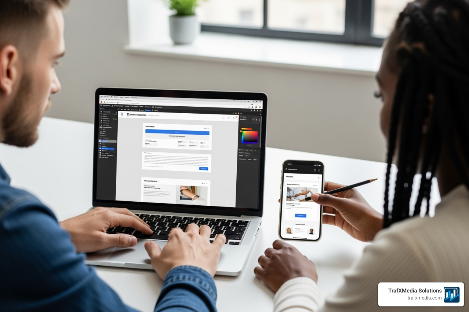 hands designing mobile-responsive email template on laptop - email marketing for dentists