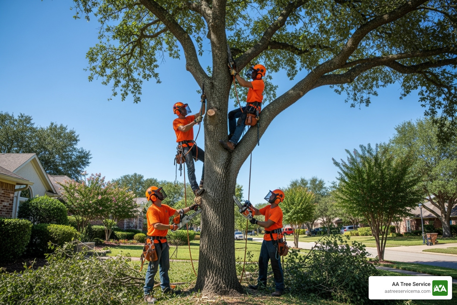Arborist showing a homeowner a written estimate on a clipboard - a local tree service