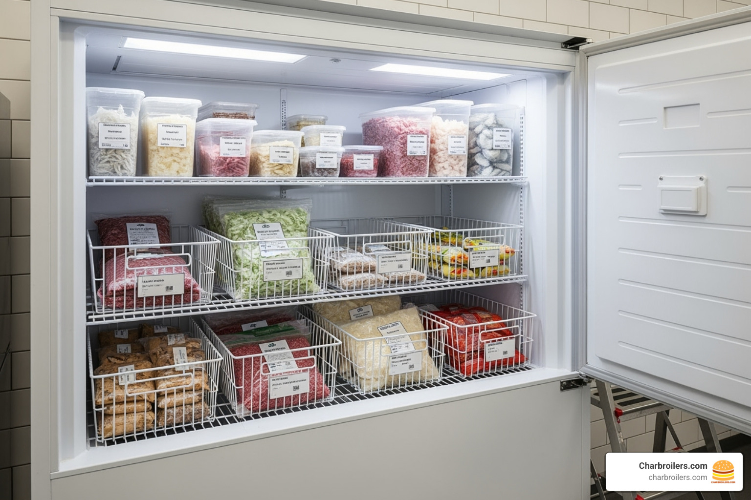 open chest freezer showing organized bulk storage in a restaurant storage area - commercial freezers open chest freezer showing organized bulk storage in a restaurant storage area - commercial freezers