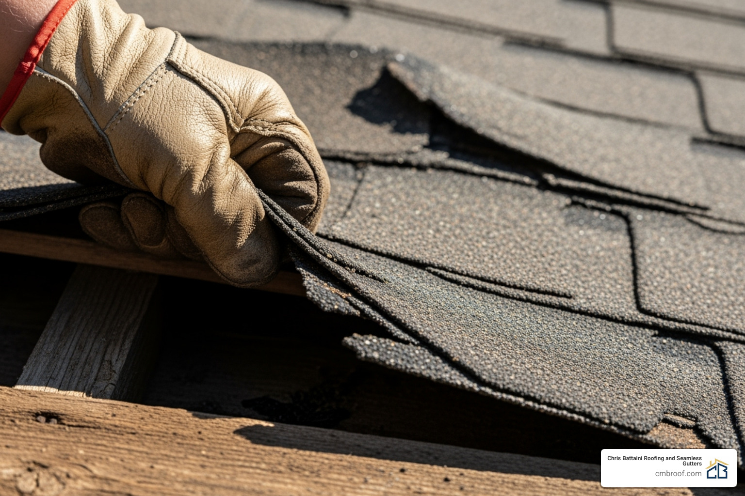Hand pulling out an old, damaged shingle after prying up the one above it - asphalt shingle replacement Hand pulling out an old, damaged shingle after prying up the one above it - asphalt shingle replacement