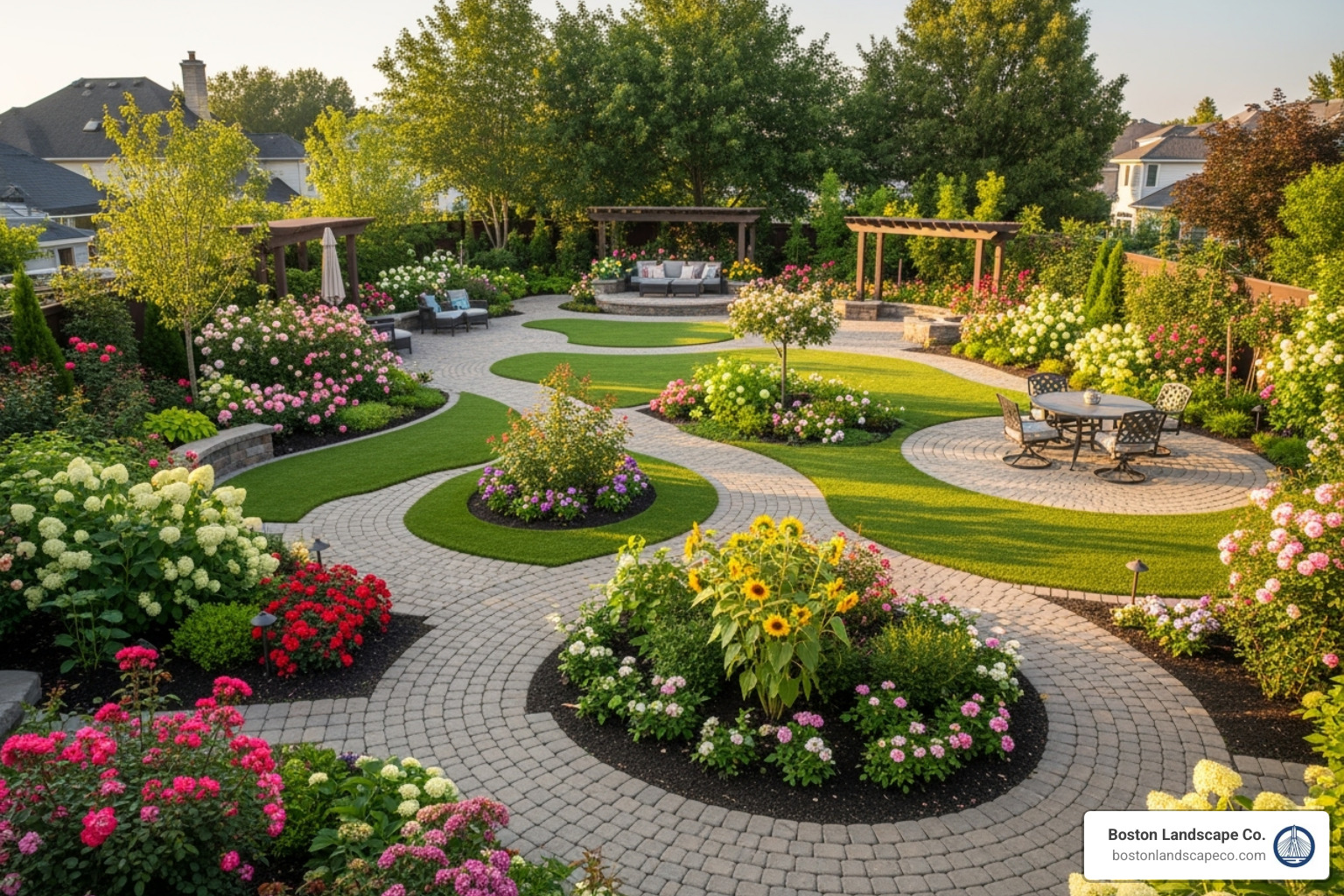 complex yard with curves and garden beds - artificial grass estimate